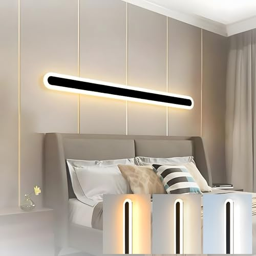 ZTWLEED LED Wandleuchte Innen Lange 120CM,44W Wandlampe Moderne | Drei Farbtemperaturen 3000K/4000K/6000K Wandleuchte für Schlafzimmer Wohnzimmer Korridor Treppenhaus,110-240V, Schwarz