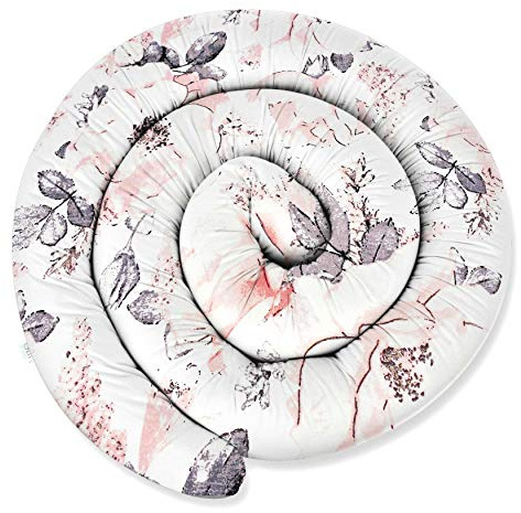 ekm trade XXL 300 cm Bettschlange für Allergiker Bettkissen Stillkissen Bettrolle Zierkissen Bettumrandung Schlange Handmade 100% Baumwolle (33 – Weiß – Blumen, 300 cm)