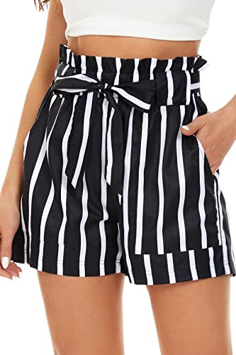 FANGJIN Damshorts, sommar, korta byxor, bermudashorts, fritidsshorts, A001 svart tryck, S