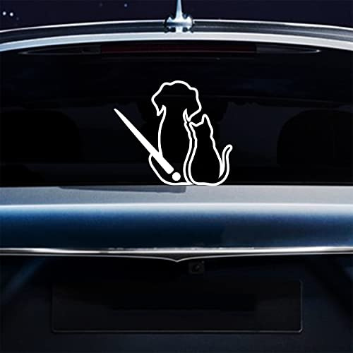 Iprokiu Dog and Cat Rear Wiper Sticker for Car Cartoon Animal Funny Dog Moving Tail Waving Wiper Sticker Rear Window Decal Waterproof Windshield Wiper Decal for SUV Wall Sticker (Reflective White)