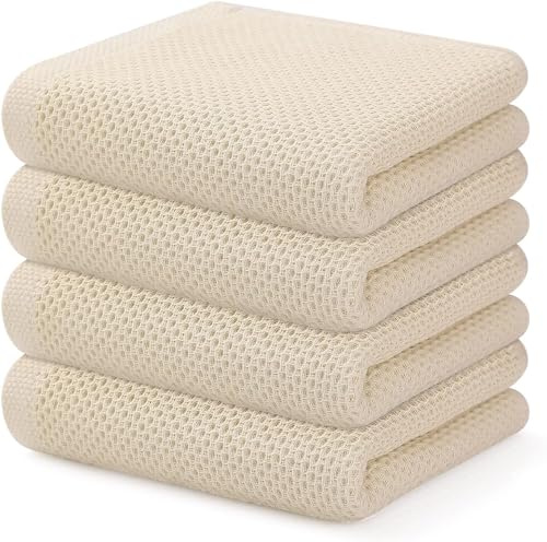 BW&HM Geschirrtücher Baumwolle Geschirrhandtücher Kitchen Towel Küchentücher Küchenhandtücher Super saugfähig 33x74 cm 4 Stück Beige