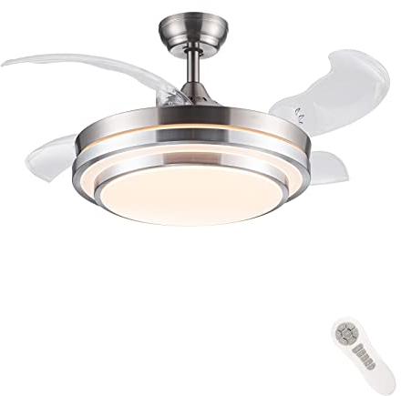 CJOY Ventilatore da Soffitto con Luce Pale Retrattili, 107cm Ventilatore da Soffitto con Telecomando 3 Lames, Lampadario con Ventilatore da Soffitto Reversibile Estate e Inverno, Dimmerabile