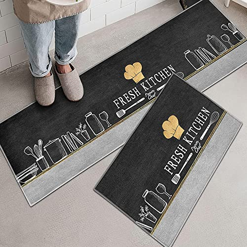 LIBRNTY 2 pezzi Tappetini da Cucina, Antiscivolo, passatoia Lavabile, Impermeabile, Resistente all'olio Durevole zerbino per interni, 40 * 60cm+40 * 120cm