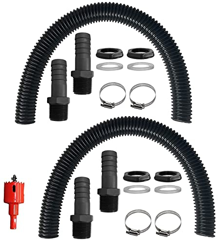 Regentonnen Verbindungsset Inkl. Regentonnendurchführung 1 Zoll mit Schlauchtülle 50 cm Verbindungsschlauch 25mm,Schlauchschellen Regentonnen Verbinder Set und Lochöffner,für Regenwasser Tonnen