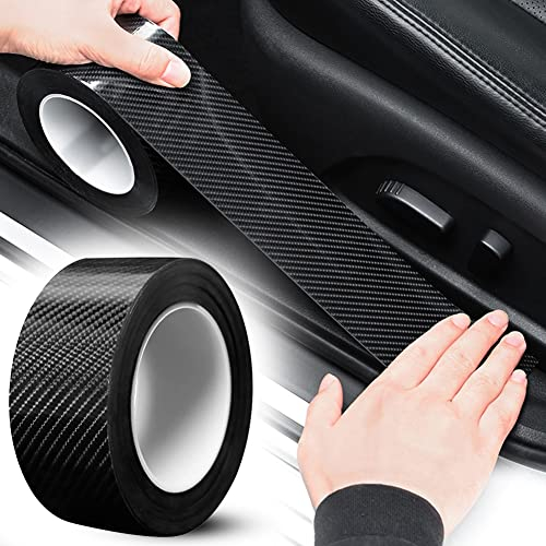 Car Sill Protectors Strips Car Door Sill Protector Black Carbon Fiber Wrap Film, Reducing Scuff, Universal Carbon Fiber Door Sill Kick Plate Protector Covers for Car/SUV/Truck (5CM*5M)