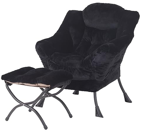 Welnow Lazy Chair mit Ottomane, moderner Lounge-Akzentstuhl mit Armlehnen und Einer Seitentasche, gepolstertes Sofa-Stuhl-Set für die Freizeit, Lesestuhl mit Fußstütze für kleine Räume, Eckstuhl