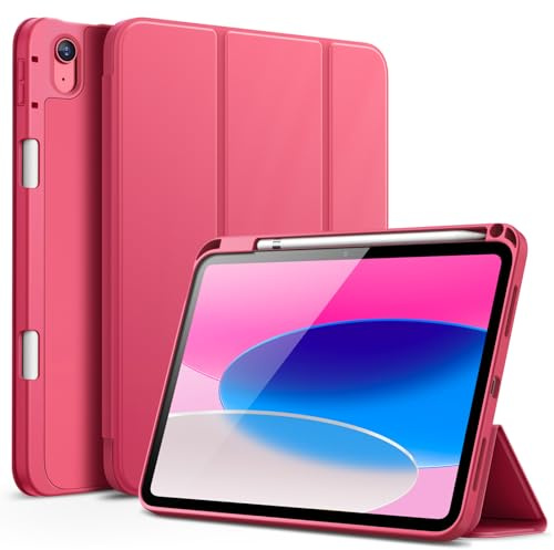 JETech Hülle für iPad (A16) 11./10. Gen, Rosa | Für 2025/2022 Modell, Weiches TPU, Pencil Holder, Dreifach-Ständer, Stoßfestes Leichtdesign