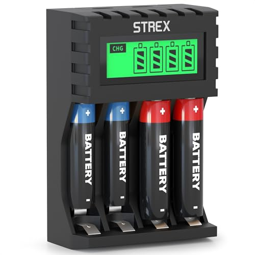Strex Cargador de Batería - Baterías AA/AAA - USB Recargable - Pantalla LCD - Cargador de Batería Universal Para Baterías Recargables