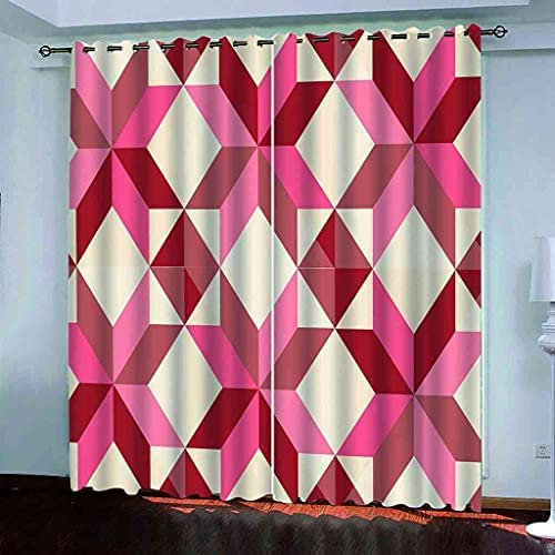 Vorhang Blickdicht Gardinen Mit Ösen - 2 Stücke 140(B) X160(H) cm Verdunklungsvorhänge 3D Kreative Rote Geometrie Muster Thermovorhang Für Kinderzimmer Schlafzimmer Weihnachtsgardinen