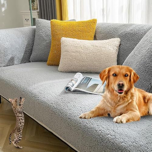 Sofaschoner rutschfest L Form Ecksofa Sofa Überzug Sofadecke Samt Sofabezug 3 2 1 4 sitzer Sofahusse für Sofas aus Mikrofaser Ledersofa (Grau-90x240cm)