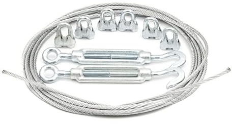 ALFA LOGISTIK Drahtseil 10mm Durchmesser 50m Länge - Stahlseil Set mit 6x Drahtseilklemmen und 2x Spannschloss - Rankhilfe Drahtseil Set