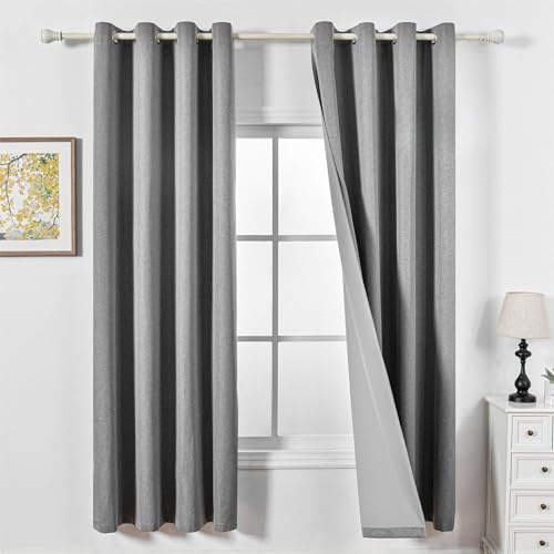 MYSKY HOME Vorhänge Blickdicht Thermovorhang Gardinen Schlafzimmer Hitzeschutz Gardine mit Ösen für Wohnzimmer Verdunklungsvorhänge,2er Set H 225 x B 140 cm,Dunkelgrau.