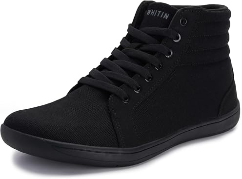 WHITIN Men's Wide Toe Box High Top Barefoot Shoes Boots Casual Canvas Sneakers Zero Drop Sole Size 13 Minimalist Fashion Walking Gym All Black 47