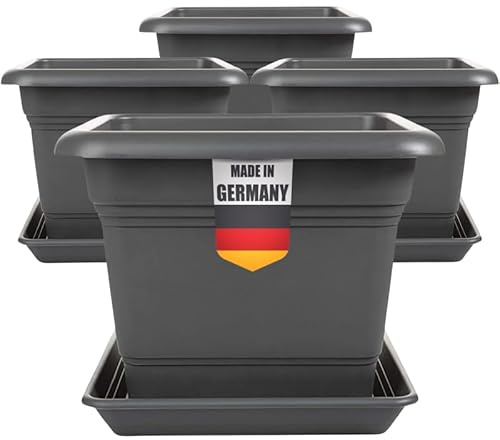 2friends Pflanzkübel GroÃŸ AuÃŸen 40x40 cm â€“ 4er Set Anthrazit Blumentopf Gross für Terrasse und Garten Robuster Pflanztopf 40 cm Durchmesser Blumenkübel