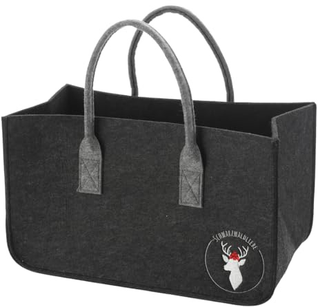 itsisa Kaminholz Filztasche Schwarzwald Heimatliebe, anthrazit mit Stickerei 48x28 cm - Kaminholztasche, Heimat Kaminholzkorb, Feuerholzkorb, Brennholz Aufbewahrungskorb