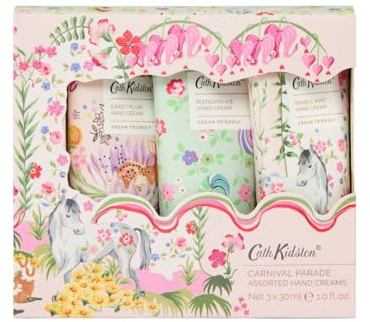 Cath Kidston Hand Cream Trio 3 x 30 ml, Scented and Infused With Essential Oils, Shea Butter, Pocket and Travel Size and Vegan and Cruelty Friendly, Beauty Gift For Her, Carnival Parade Collection