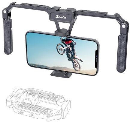 Zeadio Stabilizzatore per Smartphone in Alluminio - Supporto Video Pieghevole per Cellulare, Custodia per Filmati, Treppiede per iPhone