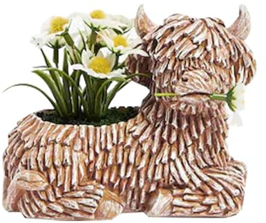 Youany Hochlandkuh-Blumentöpfe, Kunst Skulptur Blumentopf Harz Blumentopf, Niedliche Harz-Tier-Blumen-Pflanzgefäß-Figur, Highland Cow Blumentopf, Gartendekoration