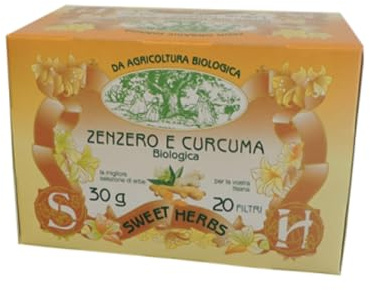 Sweet Herbs® | Tisane Gingembre Curcuma | Infusion Digestive Bio Gingembre Curcuma Citron - 20 Filtres en Sachets Individuels (30 Gr)