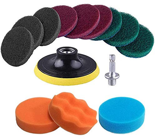 Pderlous 13 Pieces Drill Power Scrubber Brush Scouring Pads & Sponge Cleaning Kit - All Purpose Cleaner Scrubbing Cordless Drill
