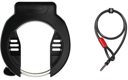 ABUS Rahmenschloss PRO Amparo 4750X NR & Rahmenschloss-Einsteckkabel - Adaptor Cable 12/100 - Fahrradschloss mit 100 cm Länge - 12 mm Starkes Stahlkabel, Schwarz