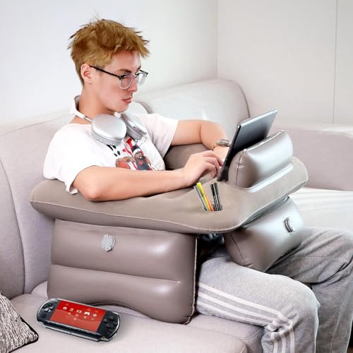 Elletwinkle Aufblasbares Lesekissen für Schoßauflage, tragbar, für Erwachsene, extra große Armlehne, Reisen, Sofa, Arbeiten, Häkeln, Dampfdeck-Schalter oder Sitzen im Bett, Boden, Autozelt