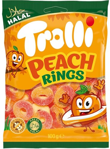 Peach Rings - Anneaux de Pêche, des bonbons fruités et gélifiés - délicieuse explosion de saveur, parfaits pour les amateurs de douceurs rafraîchissantes - Compatible avec Trolli - 100g