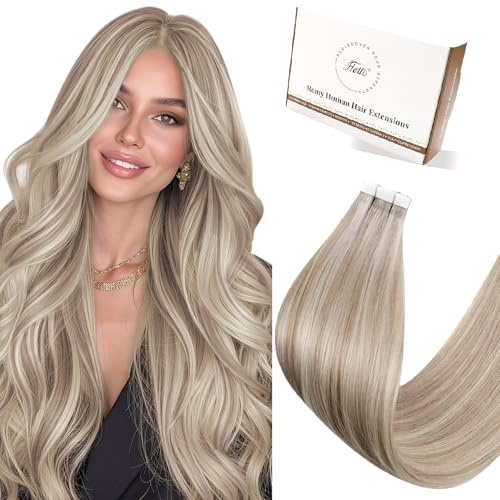 Hetto Tape Extensions Echthaar, Mittelblond & Platinblond Highlights, 30cm | 20 Stucke 30g 100% Remy Haar, Invisible Doppelseitige Tape Haarverlängerung, Langlebig & Stark, Natürlicher Alltags-Look