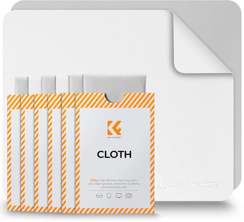 K&F CONCEPT 6 Stück Brillenputztücher, Mikrofasertuch, Linsenreinigungstuch,Brillenlinsenreiniger, Reinigung von Brillen. Kameralinsen, VR/AR-Headsets und Bildschirmen, Weiß & Grau (15x18 cm)
