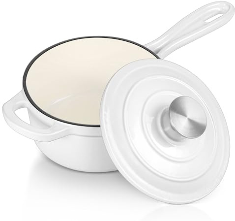 Leonyo Casseruola in ghisa smaltata con coperchio, casseruola da 2 litri con coperchio, resistente pentola in ghisa olandese da cucina per tutti i piani cottura per preparare pasta, latte, uova, fino