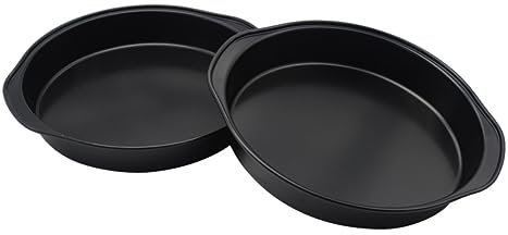 OSALADI Set 2 Teglie Pizza 8 Pollici in Acciaio Al Carbonio Antiaderente Doppia Maniglia, Stampo Da Forno Per Torte, Budini e Dessert, Resistente e Facile Da Pulire