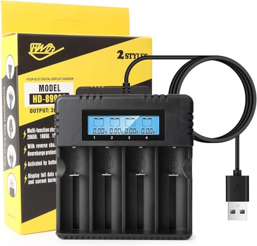 MEESOGA 18650 Akku Ladegerät - 4-Schacht Batterie Ladegerät mit LCD-Anzeige & Schnellladung & Überladungsschutz, Intelligent Batterieladegerät kompatibel mit 18650 14500 16340 26650 3,7V Li-Ion Akkus