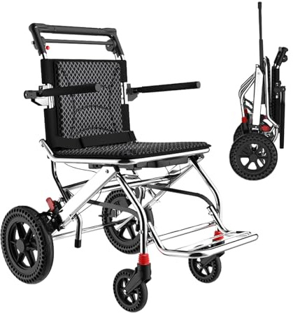 Faltrollstuhl für Erwachsene - Leichter Aluminium-Rollstuhl, zusammenklappbar, tragbar, mit Handbremse - Ideal für Senioren, mobil und praktisch im Einsatz
