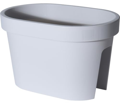 Decor Space Maceta de balcón, jardinera rectangular de balcón para barandilla de resina, para exteriores, para flores y plantas (gris claro, 40 cm)