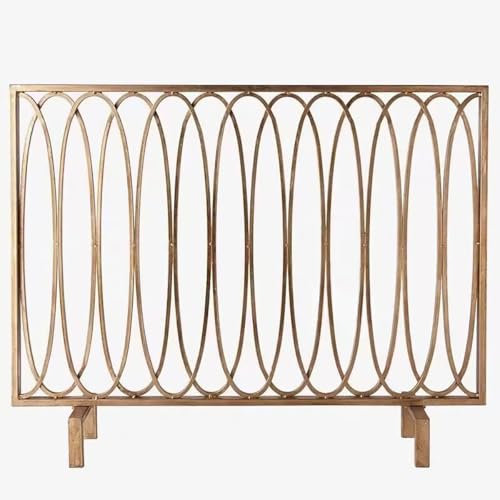 Pare-étincelles Robuste en Or et Noir, Grille de Protection for cheminée autoportante, Grille de Protection en Maille métallique, Cadre en Fer forgé Simple(Gold)