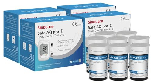 Sinocare Safe AQ pro I Strisce per Glicemia Senza Lancetta, 200 Pezzi Strisce Reattive Adattabili solo a Safe AQ pro I Strisce Reagente Glucosio per Monitoraggio Accurato[Lancetta non incluso]