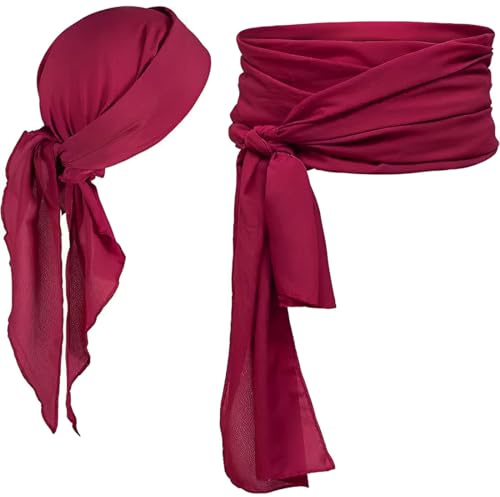 KUMSODE Set d'accessoires de Costume de Pirate Ceinture Pirate Bandeau de Taille Capitaine Pirate Large Médiévale Foulard Pirate Bandanas pour Halloween Enfants Adultes Rouge Vin