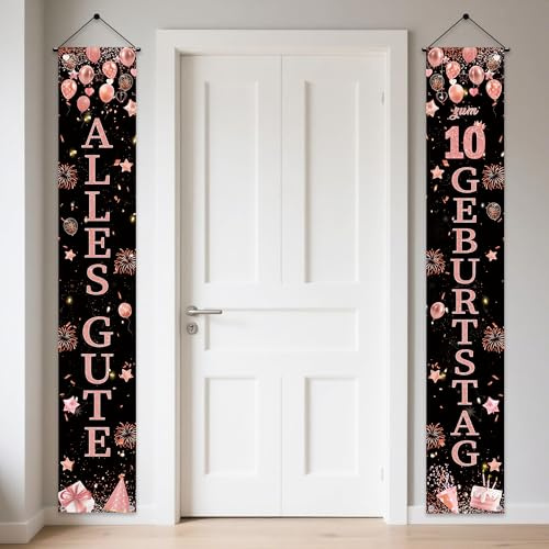 10 Geburtstag Deko Banner Mädchen Rosegold - 2 Stück 10. Geburtstagsdeko Happy Birthday Türbanner 180 x 30 cm, Stoff Tür Dekoration Geburtstagsbanner für 10. Geburtstagsparty