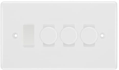 BG White Moulded 4 Gang Light Switch 3x Trailing Edge LED Dimmer 1x 2 Way Custom Switch