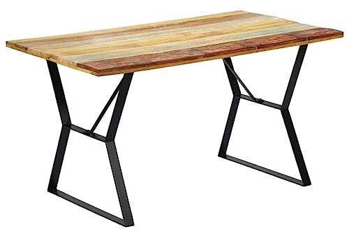 Teenpull Esstisch 140x80x76 cm, Altholz Massivholz, Recyceltes Holz mit Eisenbeinen, Rustikaler Küchentisch für Esszimmer, Wohnzimmer