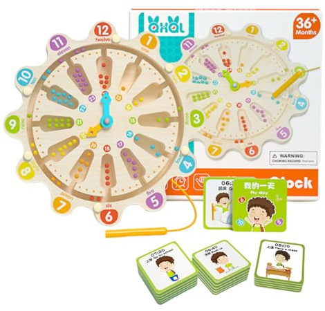 Magnetisches Labyrinth, Lernuhr aus Holz mit magnetischem Weg, Lernspielzeug für Feinmotorik, für Kinder ab 3 Jahren – sensorisches Spiel für und Mädchen