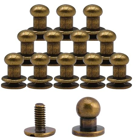 CZ Store Runde Messing-Nieten |12 STK.|6X8 MM|✮✮LEBENSLANGE GARANTIE✮✮- Schrauben-Nieten für Gürtel, Schuhe, Tasche, Hose, Brieftasche, Geldbeutel, Jacke, Leder - Classic, Vintage-Finish