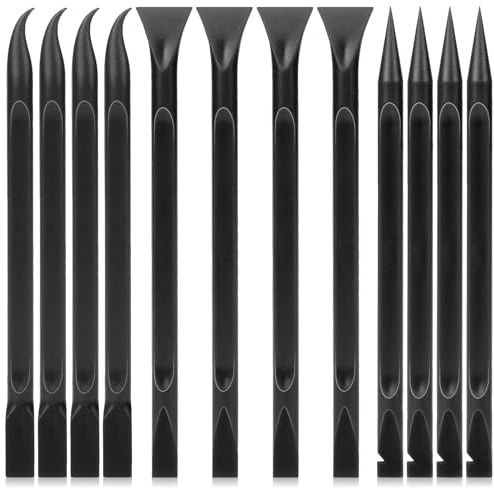 Crevice Cleaning Tool, 12 Pcs Plastic Scraper Tool Multi-Purpose | Non-Scratch Pen-Shaped Label Scraper for Tight Spaces Crevices Sticker Label Removal Car Detailing (Black, 3 Styles)