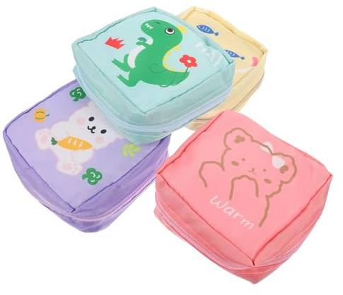 CORHAD 4 Stück Teiliges Cartoon Tampon Taschen mit Reißverschluss Große Kapazität Kosmetik Aufbewahrungstaschen für Damen Mädchen Praktisch für Hygieneartikel Münzen Lippenstift Karten