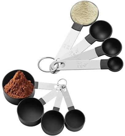 8 Pcs Measuring Cups and Spoons Set, Stainless Steel Handle Stackable Measuring Cup with Plastic Head for Liquids and Solids, Measuring-Spoons for Cooking and Baking