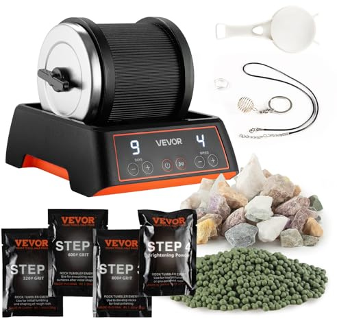 VEVOR Lucidatrice Elettrica, Carico 0,9 kg, 4 Livelli di Velocità, Set per Lucidatura con Pietre Preziose Grezze e Grani Lucidanti, Timer di Lucidatura e Pannello di Controllo Intuitivo, Nero