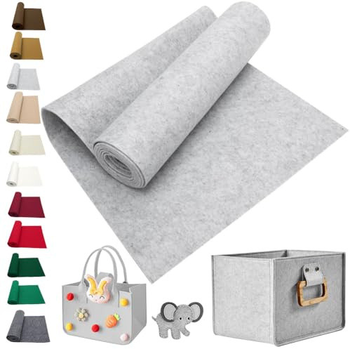LOMUG Filz Meterware 40x250 cm Filzstoff Meterware Hellgrau Filzmatte Polyester Filzrolle 3 mm Dick Filzmatten zum Zuschneiden Bastelfilz für DIY Filzunterlage Taschenfilz Patchwork Nähen Stickfilz