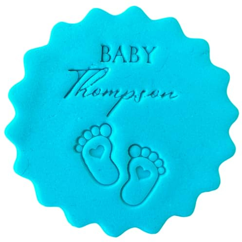 Personalised Baby Cookie Stamp with Free Scallop Cutter, Collection 1, 5cm Acrylic Biscuit Embosser, Food-Safe Plastic Baking Tool, Fits M&S All Butter Biscuits (Design 7)