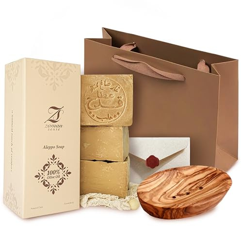 Zaman Sense Original Aleppo Seife Geschenkset – 100 % Olivenöl, je 200g + Seifensäckchen – Premium-Qualität, handgefertigt & vegan – basische Naturseife – für Gesicht, Körper & empfindliche Haut