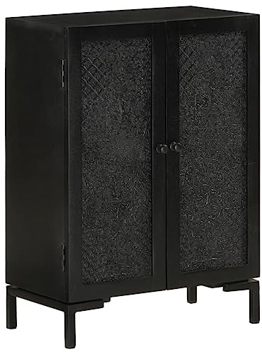 Owoxanthellate Sideboard Schwarz 55 x 30 x 77 cm aus Mangoholz mit Eisenbeinen, Modernes Industrial Design, 2 Fächer für viel Stauraum, komodenschrank für Wohnzimmer, Flur und Schlafzimmer